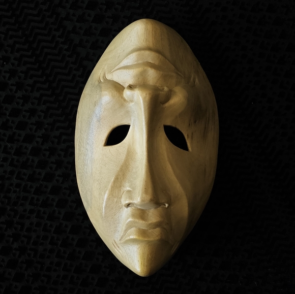 Vintage Comedy/Tragedy Handcarved Wood Mask - Picture 3 of 8